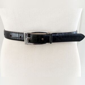 Unbranded  Reversible Brown|Black Croc Embossed Leather Belt Silver Buckle Sz L